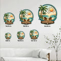 Beach house metal sign shown in multiple size options from 8x8 inches to 24x24 inches