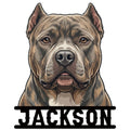 Custom American Bully metal sign featuring a detailed front-facing bully dog portrait and bold wall decor design