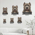 American Bully metal sign size guide showing multiple available square size options in a home setting
