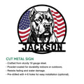 American Bully metal sign feature graphic showing cut steel construction and indoor or outdoor display guidance