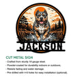 American Bully cut metal sign feature graphic showing the outdoor dog artwork and design details
