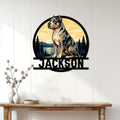 American Bully wall sign displayed on a light paneled wall above a console table