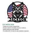 Belgian Shepherd cut metal sign feature graphic showing the patriotic dog portrait and sign construction details