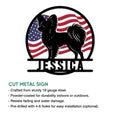 Papillon dog metal sign feature graphic showing the patriotic cut-metal design