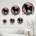Papillon dog metal sign size guide showing multiple square size options on a wall