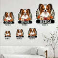 Papillon dog metal sign size guide showing square options from 8 by 8 to 24 by 24 inches
