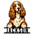 Colorful English Cocker Spaniel portrait cut metal sign with a friendly expression and bold silhouette