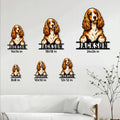 English Cocker Spaniel cut metal sign size guide showing options from 8 by 8 to 24 by 24 inches