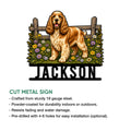 English Cocker Spaniel metal sign shown with product features and available cut sign presentation