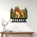 English Cocker Spaniel wall sign displayed above a console table in a bright home entryway