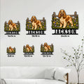 English Cocker Spaniel metal sign size guide showing six available square size options