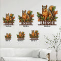 Squirrel metal sign size guide showing six available square size options in a home setting