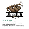 Sloth cut metal sign product graphic showing the branch-hanging animal artwork