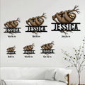 Sloth metal sign lifestyle image showing available size options on a living room wall