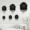 Newfoundland Dog metal sign size guide showing available square sizes from 8 by 8 to 24 by 24 inches