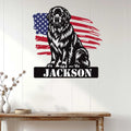 Newfoundland dog wall sign displayed on a white paneled wall above a wooden console table