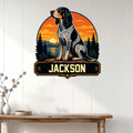 Bluetick Coonhound wall sign displayed on a white paneled wall above a rustic console