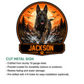 Dutch Shepherd metal sign feature graphic showing the detailed cutout artwork and orange-black design