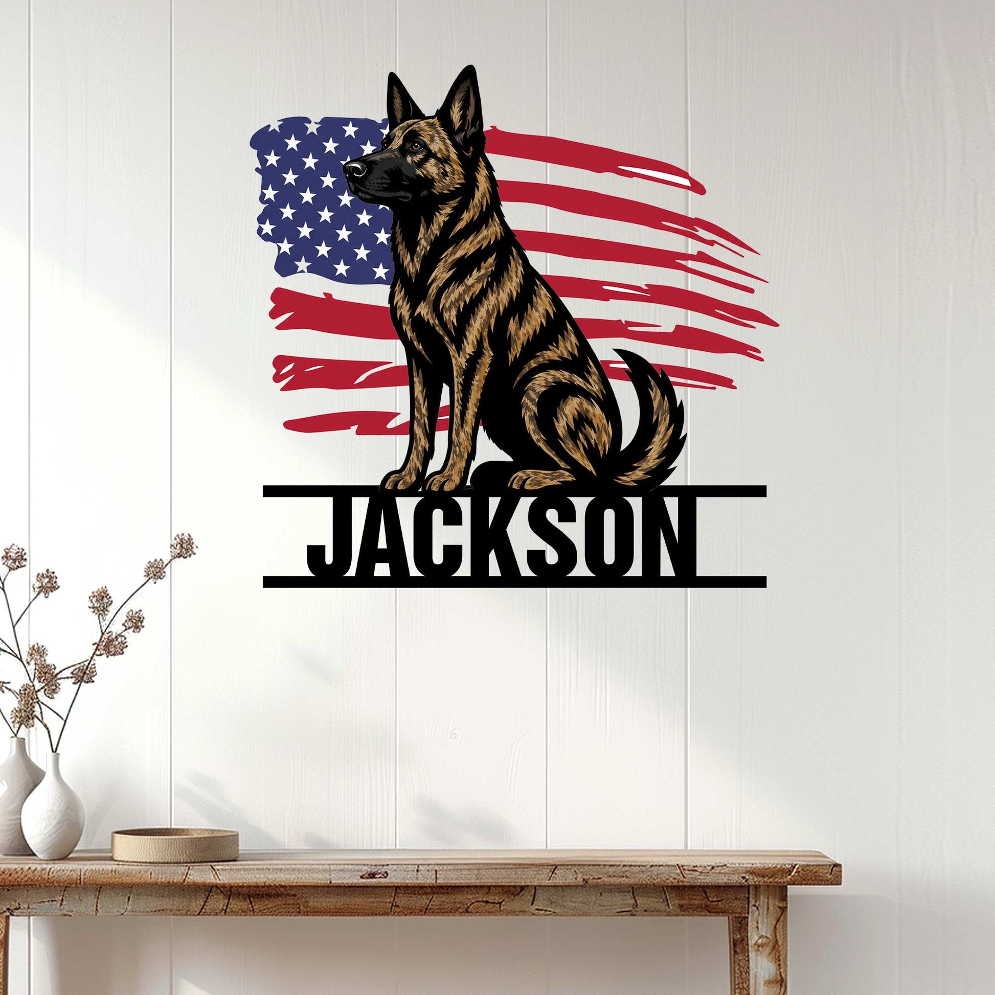 Dutch Shepherd wall decor displayed on a light wood wall in a welcoming home entryway