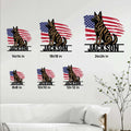 Dutch Shepherd metal sign size guide showing square options from 8 by 8 to 24 by 24 inches