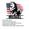 Chow Chow cut metal sign product graphic showing the patriotic dog artwork and sign features