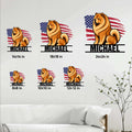 Chow Chow metal sign size guide displaying several available square size options in a living room setting