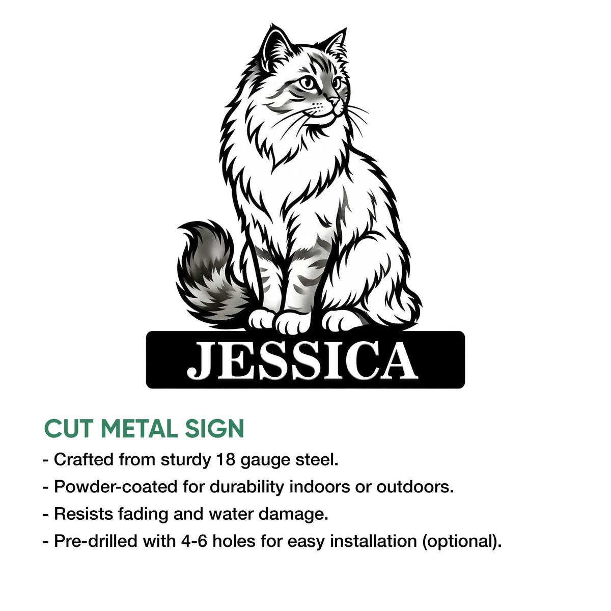 Birman cat metal sign product graphic showing the detailed cat artwork and cut-metal sign presentation