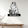 Birman cat wall sign displayed on a light paneled wall above a rustic console table