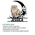 Persian cat cut metal sign shown with product feature information and floral cat artwork