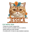 Exotic Shorthair floral metal sign shown with a cut metal sign feature guide