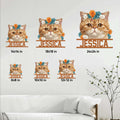 Exotic Shorthair floral metal sign shown in multiple size options on a living room wall