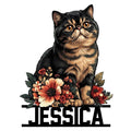 Exotic Shorthair cat metal sign with a floral portrait design and bold lower display