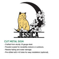 British Shorthair cut metal sign with a floral crescent moon design for cat-themed home decor