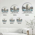 Polar bear metal sign size guide showing available dimensions from 8 by 8 to 24 by 24 inches