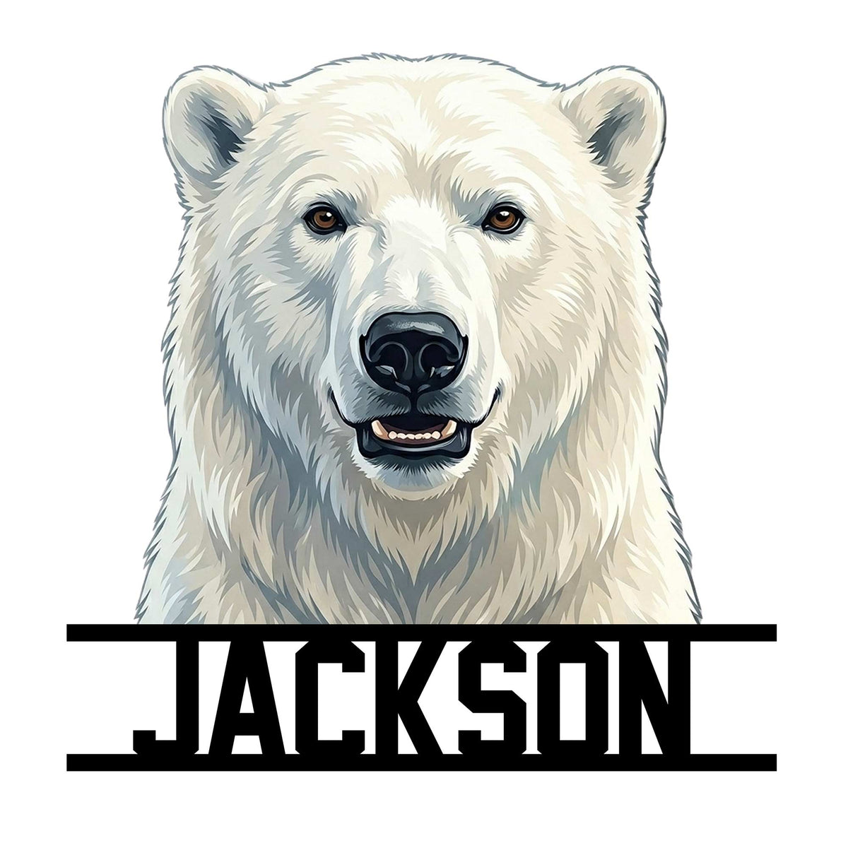 Close-up polar bear portrait artwork designed for a custom metal wall sign