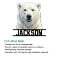 Polar bear metal sign artwork shown with cut-metal sign features and indoor or outdoor use