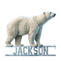 Polar bear metal sign with a realistic snowy bear standing on an icy ledge