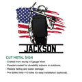 Coal miner metal sign product graphic showing the patriotic miner artwork and cut-metal sign features