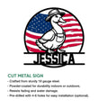 Duck metal sign product feature graphic showing the patriotic duck artwork and sign presentation