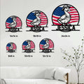 Patriotic duck metal sign shown in multiple size options as living room wall decor