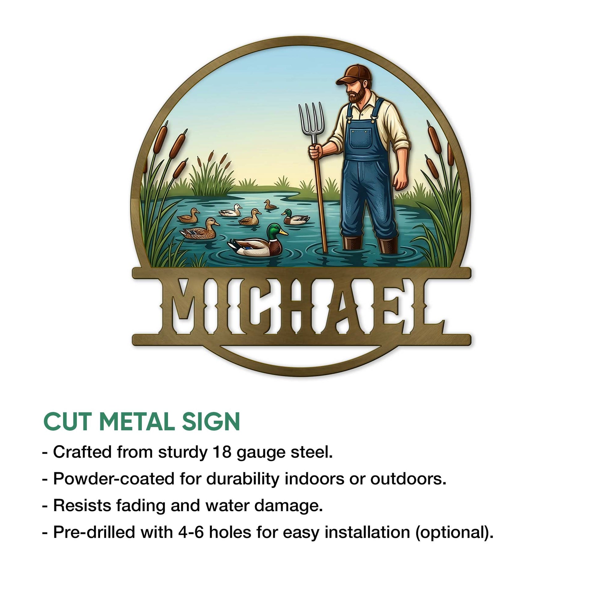 Duck hunting metal sign feature graphic showing a cut steel design for indoor or outdoor display