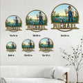 Duck hunting metal sign size guide showing display options from 8 by 8 inches to 24 by 24 inches