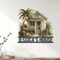 Beach house wall decor displayed on a light wood wall above a console in a coastal home setting