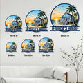 Beach house metal sign size guide showing available round sign sizes from 8 by 8 to 24 by 24 inches
