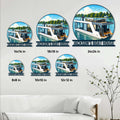 Boat house metal sign size guide displaying multiple square size options in a living room setting