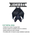 Bat metal sign feature graphic showing the cut design with indoor and outdoor display information
