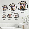 Patriotic llama metal sign size guide showing six available square size options