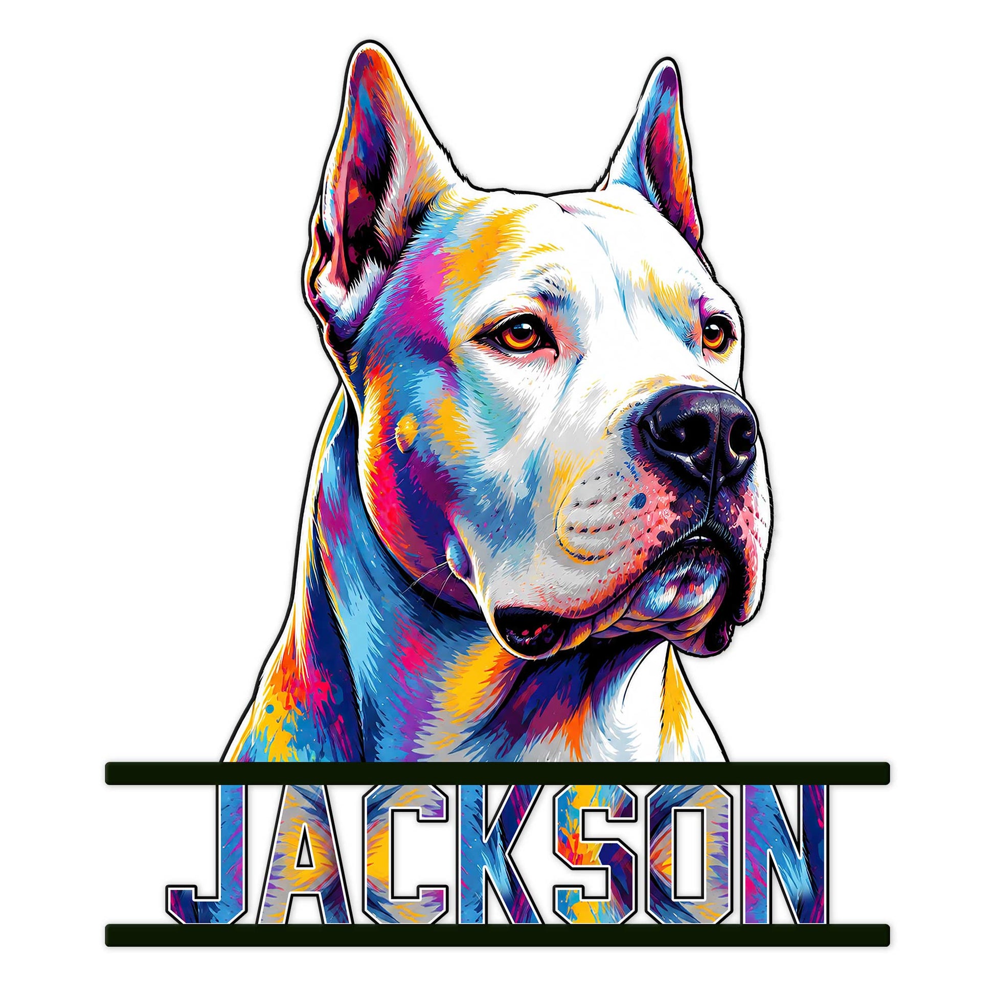 Colorful Dogo Argentino portrait metal sign with bold cutout wall decor design