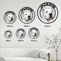Dogo Argentino metal sign size guide showing six circular size options from 8 by 8 to 24 by 24 inches
