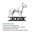 Dogo Argentino cut metal sign shown with a low-poly dog design and product feature information